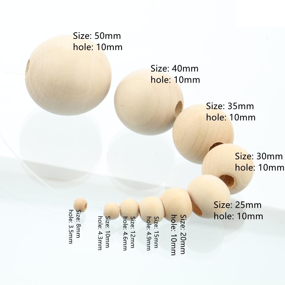 8mm 10mm 12mm 15mm 20mm-50mm Round Natural Wood Loose Big Hole Eco-friendly Beads for DIY Crafts Woodcraft Jewelry Bracelet Making Accessories