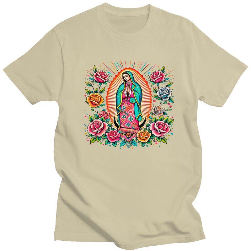 Custom Male Our Lady Of Fatima Mexico Virgin Mary T Shirt Short Sleeve Cotton Tshirt Casual Religious Art Tee Clothes