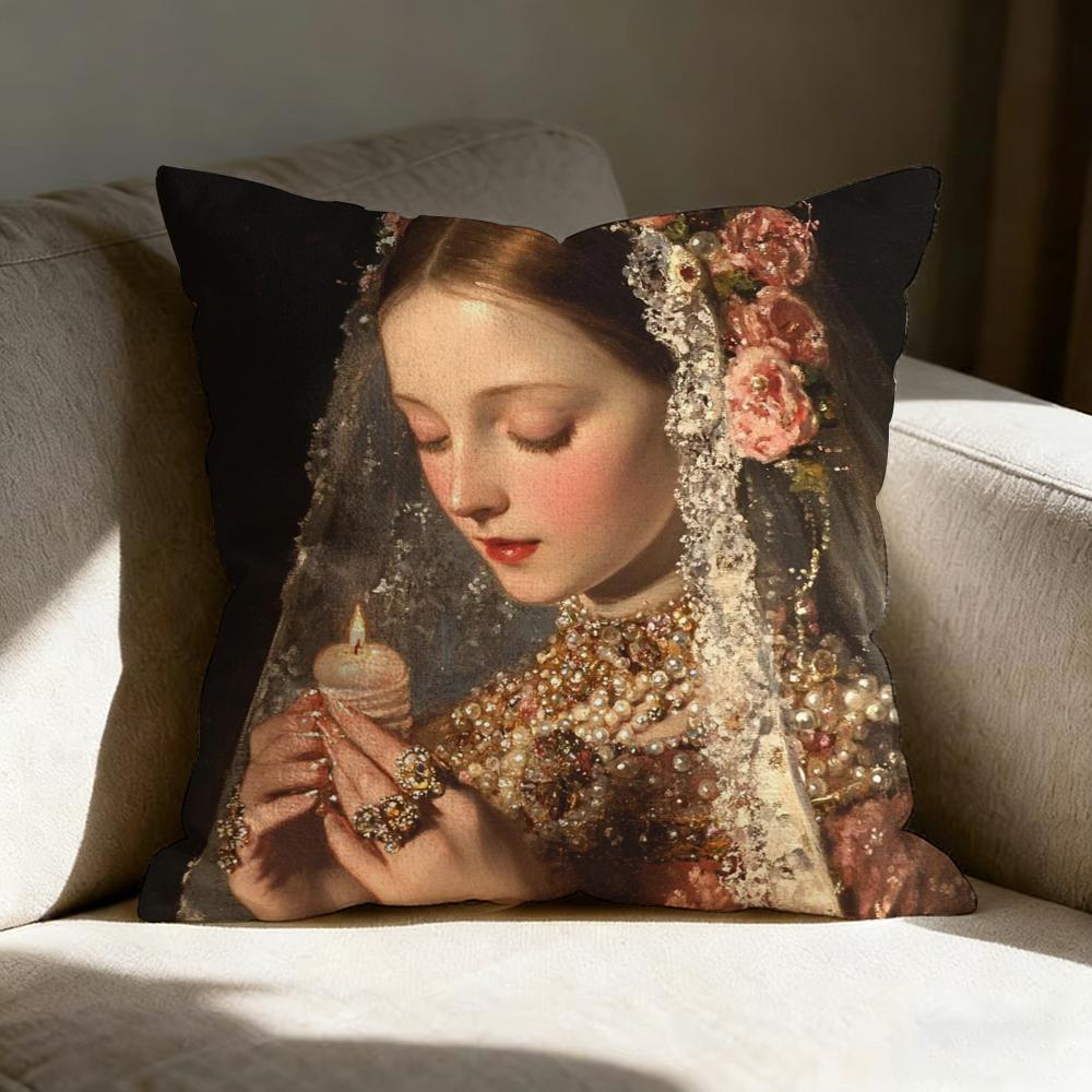 Pearl Girl Pillow Case Linen Pillow Covers Cover For Couch Living Room Bench Patio Floor Linen Home Decor
