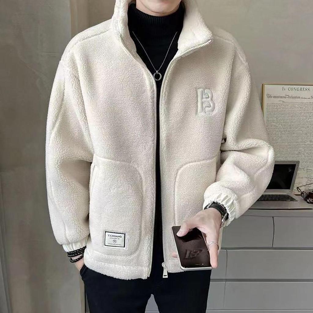 Lammuldsjakke Herre Ny Efterårs Vinterfrakke Plys og Tyk Mode Trend Varmt Tøj Mandligt Ydertøj Veste Homme