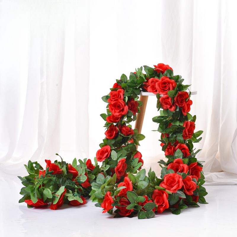 Artificial Rose Vine 16 Head Flowers Length 220cm False Green Plant Flower Vine Family Wedding Party Arch Decoration Flower Vine