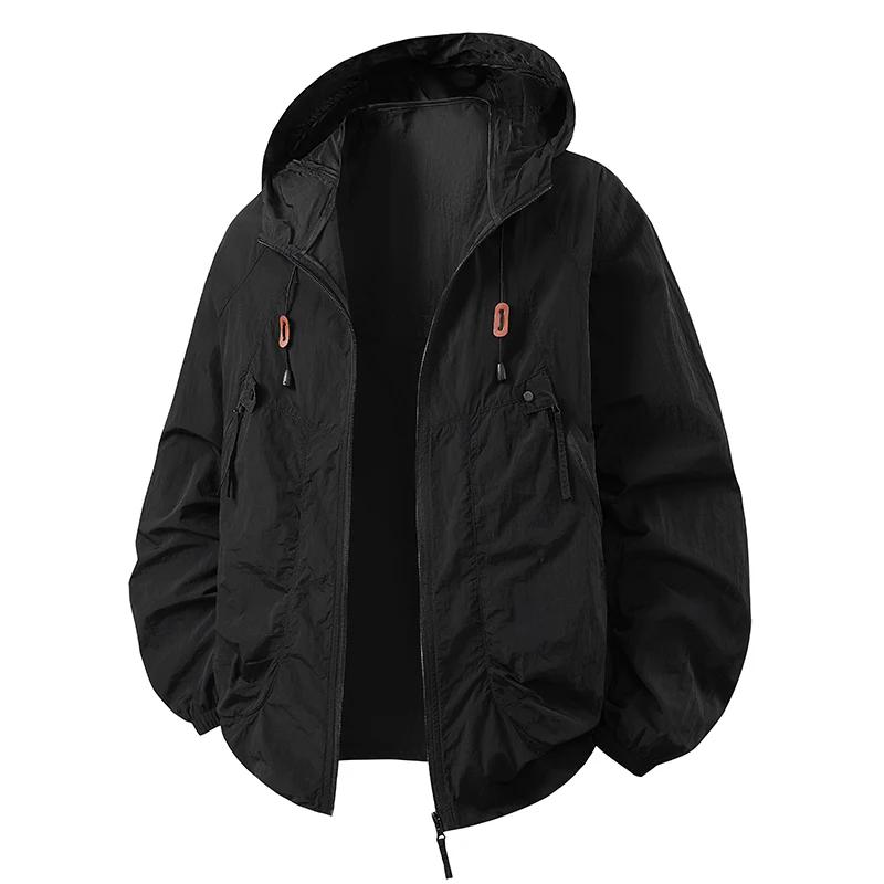

Summer Mens Lightweight Hiking Jacket Outdoor Men Suncreen Breathable Hooded Coats Men Quick Dry Sports Fishing Jackets XS чорний