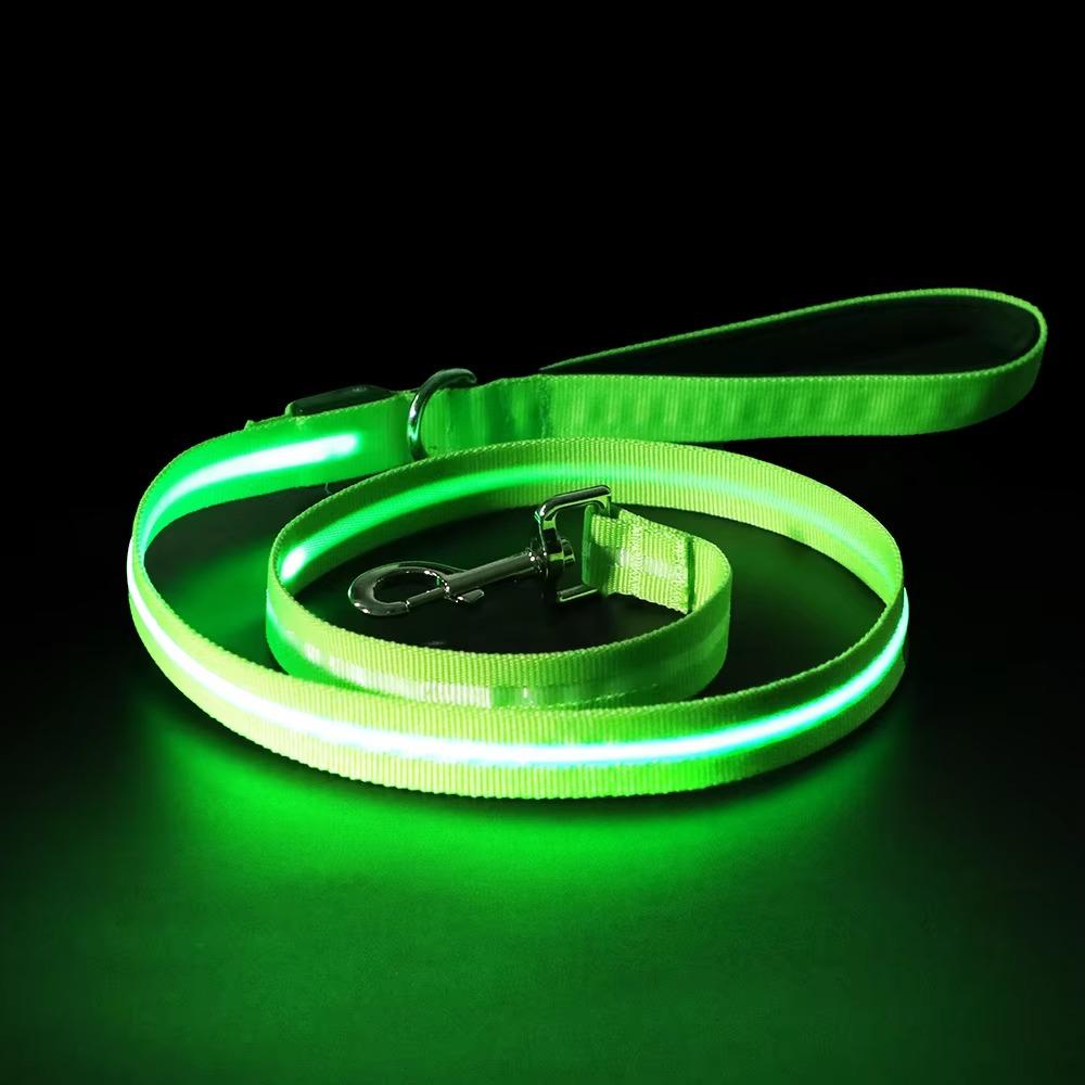 Adjustable Comfortable Durable Polyester LED Dog Leash Rechargeable Flashing Light Pet Rope Sustainable Fashionable Glow Dark