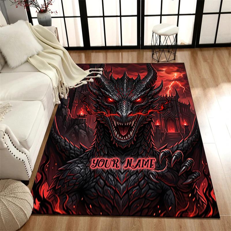 1PC Custom Name "Dragon's Fiery Majesty" Theme Floor Mat Ideal for Living Room, Game Rooms, Office, Bedroom,Floor Mat Playful Design