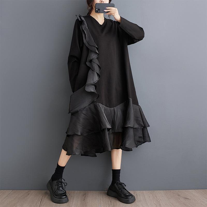 Long Sleeve Plus Size Cotton Vintage Ruffle New In Dresses for Women Casual Loose Spring Autumn Dress