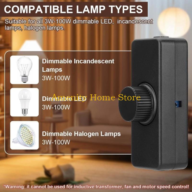 F26C Cord Dimmer 1 Gang Dimmer Switches User Friendly Switches Simple Operate Switches for Dimmable LED Incandescents Lamp