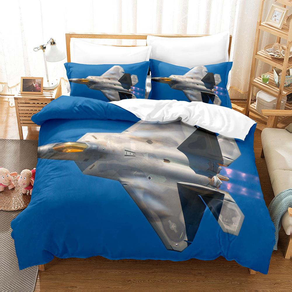 3D Military Fantasy Room Bedding Set Fighter Aircraft Duvet Cover Pillow Case 2/3 Pieces AU/DE/EU/ES Full Size Soft Zippered Home Textile