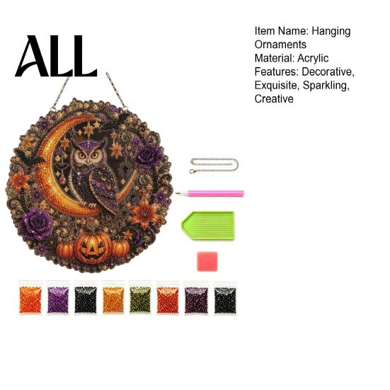 Sparkling Craft Kits for Teens Halloween Ghost/Owl Diamond Art Hanging Ornament Kit, Indoor Holiday Decorative Accents Painting Suncatcher,
