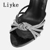Fashion Liyke Elegant Party Sandals Female Rhinestones Narrow Band Open Toe Ankle Cross Lace Up High Heels Stiletto Wedding Shoes Women