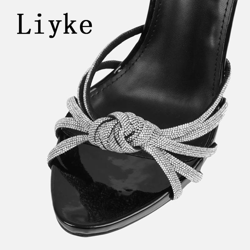 Fashion Liyke Elegant Party Sandals Female Rhinestones Narrow Band Open Toe Ankle Cross Lace Up High Heels Stiletto Wedding Shoes Women