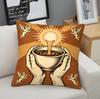 Sacred Coffee Square Cushion Golden Sunburst Angel Hands Holding Coffee Cup Print Throw Pillow With Pillow Inserts Home Decor