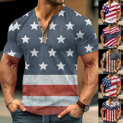 Vintage Summer Men's T-Shirt Streetwear 3 Buttons Open Fly Loose Clothing Print Short Sleeve T-Shirt