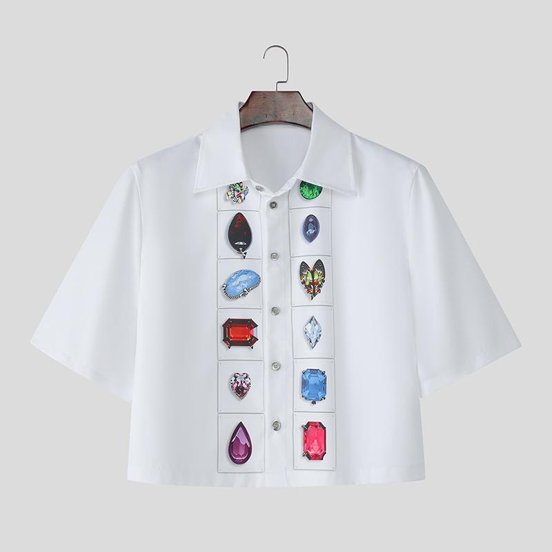 

INCERUN Мужские рубашки с лацканами, коротким рукавом, принтом, повседневные, свободного кроя, укороченные 5XL