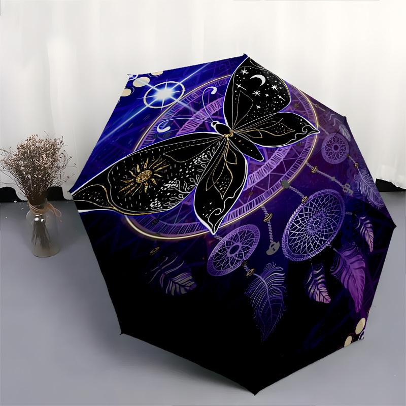 Butterfly Dreamcatcher- Automatic Umbrella, Four Seasons Portable Folding Umbrella, Suitable for Men and Women, Travel, Daily Compact Umbrel