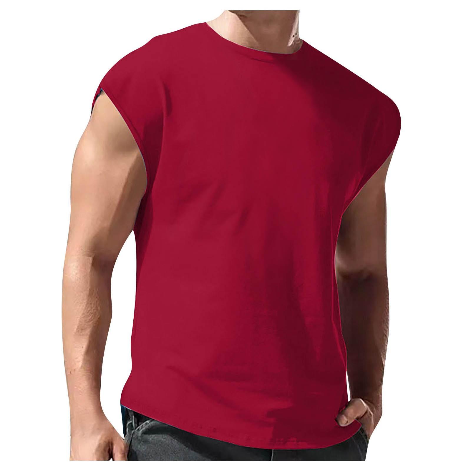 Men s Vest Casual Sleeveless Beach Retro Summer Solid Color Round Neck Sleeveless Vest M винный
