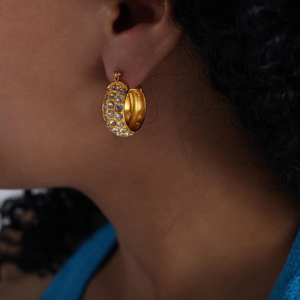 Inlaid Zircon Hoop Earrings For Women 316L Stainless Steel PVD Plated 18K Gold No Tarnish Women's Hanging Earring Woman Jewelry