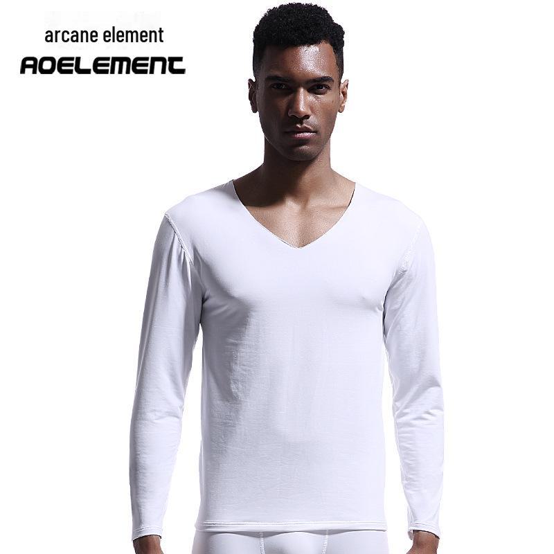 

Мужская бесшовная термофутболка с V-образным вырезом: Зимний, теплый, облегающий свитер из хлопка на бархатной подкладке. XXXL белый