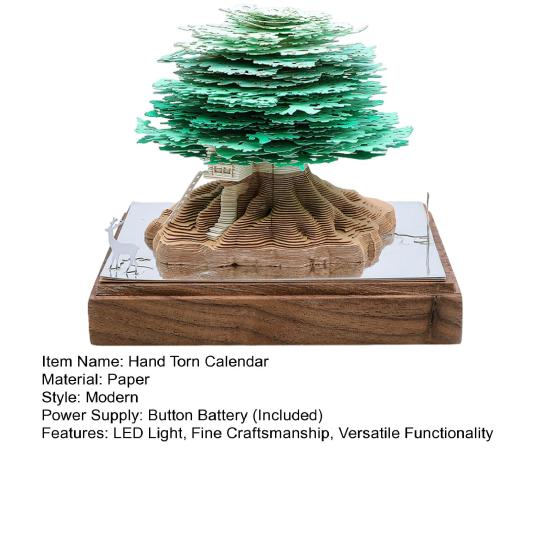3D Tearable Calendar with LED Light Artistic Paper Sculpture Tree House Illuminated Tear-off Calendar Special