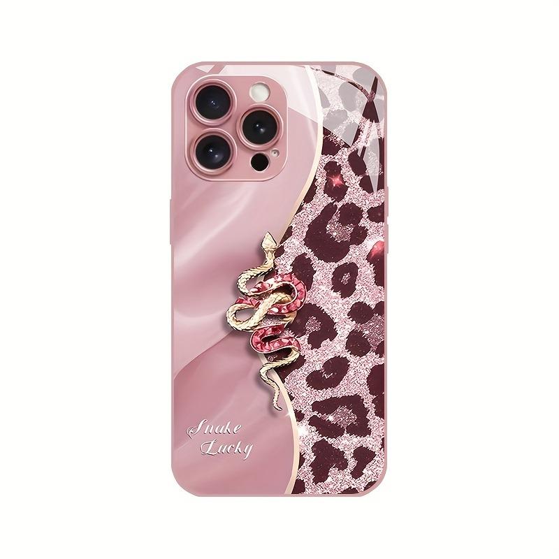 Spliced Leopard Print Golden Snake Metallic Paint Glass Phone Case For iPhone 17 16 15 14 13 12 11 Pro Max Plus 16E 17Air Cover