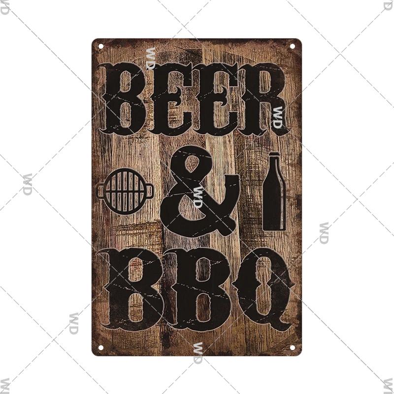 Dad's BBQ Party Metal Tin Plaque Retro Tin Signs Barbecue Rules Slogan Plate Vintage Grill Poster Yard Garden Kitchen Wall Decor