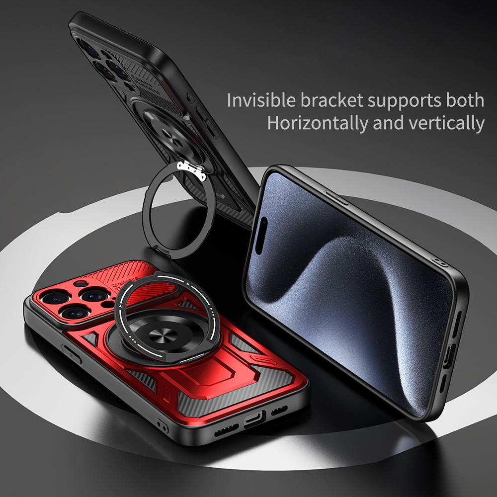 For iPhone 15 Pro Max Case Compatible with MagSafe Rotating Kickstand TPU+PC Phone Cover