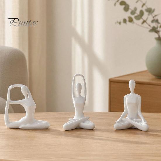 Contemporary Interior Accents 3Pcs Abstract Yoga Figure Sculpture Set, Hollow Dancer with Glossy Gold Matte Silver Black Luxury Resin Crafts