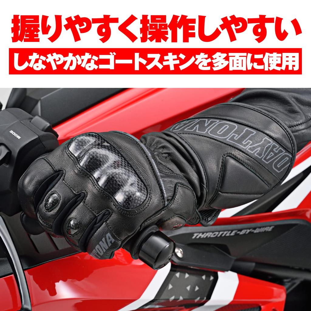 Daytona Motorcycle Genuine Leather Carbon Smartphone AW Sports Long L 22404 Gloves, Autumn/Winter, (Goat Leather), Waterproof, Windproof, Protector,