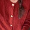 Women's Cashmere Round Neck Cardigan - Year of the Rooster Red, Thick & Fashionable Bright Silk Cable Knit Sweater for Autumn/Winter.