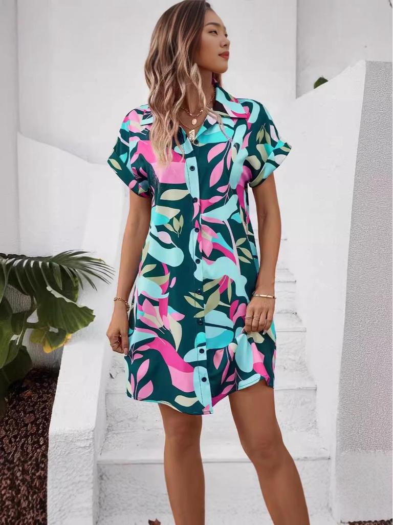 2026 Women's Summer Floral Print Short-Sleeve Cardigan Dress
