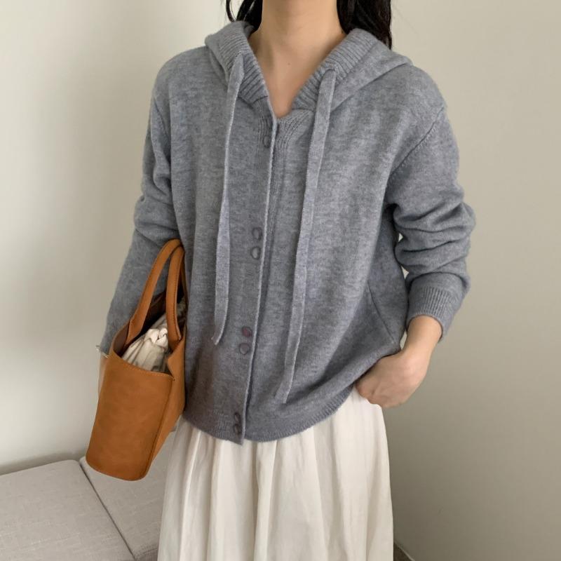 

Реальное фото модный свободный вязаный кардиган с капюшоном осень и зима новый ленивый стиль однотонная универсальная верхняя одежда утолщенный свитер женский one size fits all серый