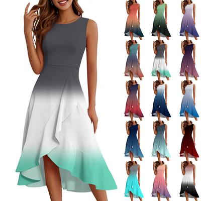 Damenmode Lässig Reißverschluss Ärmellos Rundhals Bedruckt Elegant Temperament Rüschenkleid Kleider