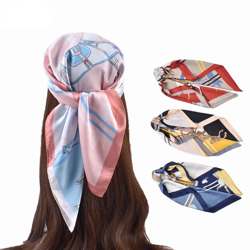 Horse Print Square Silk Scarf Women Hijab Headband Poncho Female Shawl Headkerchief Elegant Foulard  New Bandana