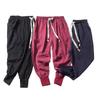 Men's 2025 Autumn Cotton Linen Cuffed Pants - Solid Color, Japanese & Chinese Style, Thin Drop Crotch Design