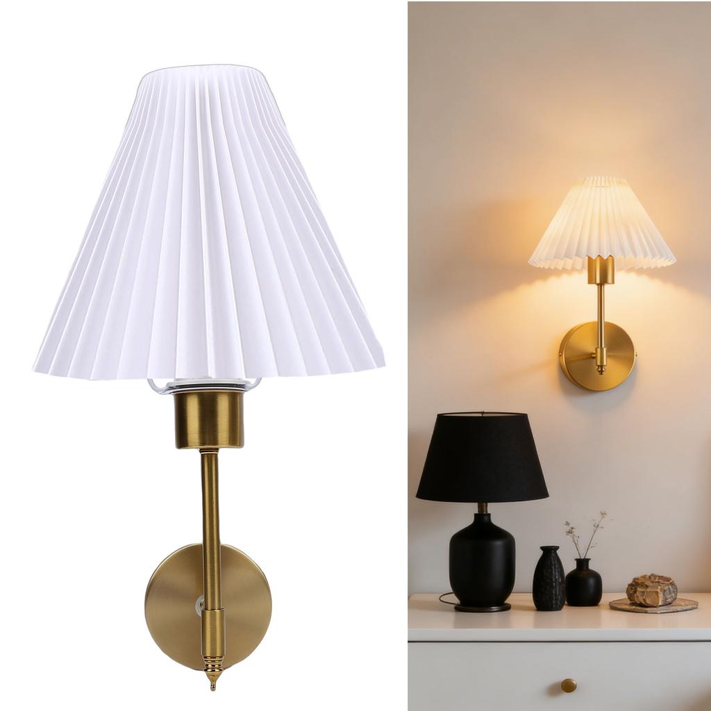 Gold Fabric Lampshade Nordic   Modern Rechargeable Cordless Wall Lamp for Bedroom Living Room