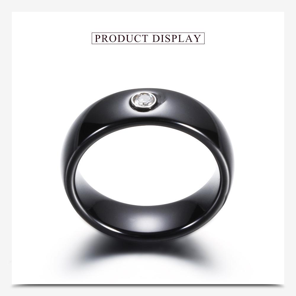 6MM Black & White Ceramic Single Diamond Ring - Trendy Couple's Fashion