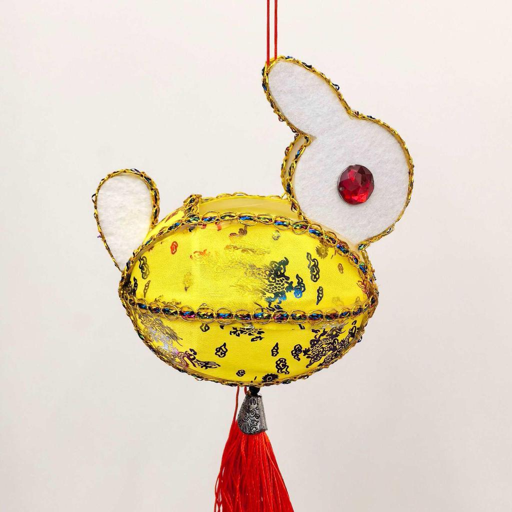 Mini Chinese New Year Rabbit Lantern: Colorful Handheld Ancient Style Fabric Lantern with Electronic Light-Up