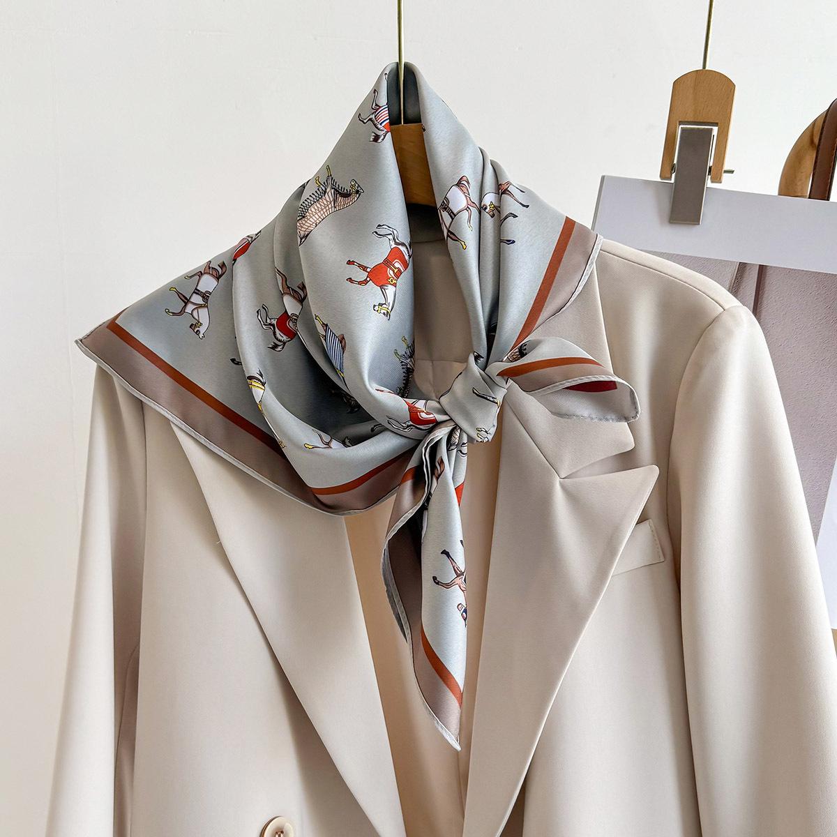 

Imitation Silk Square Scarf Women‘s Double-sided Print Neckerchief Bandanas Fashion Hairbands Shawls Wraps For Travel Beach