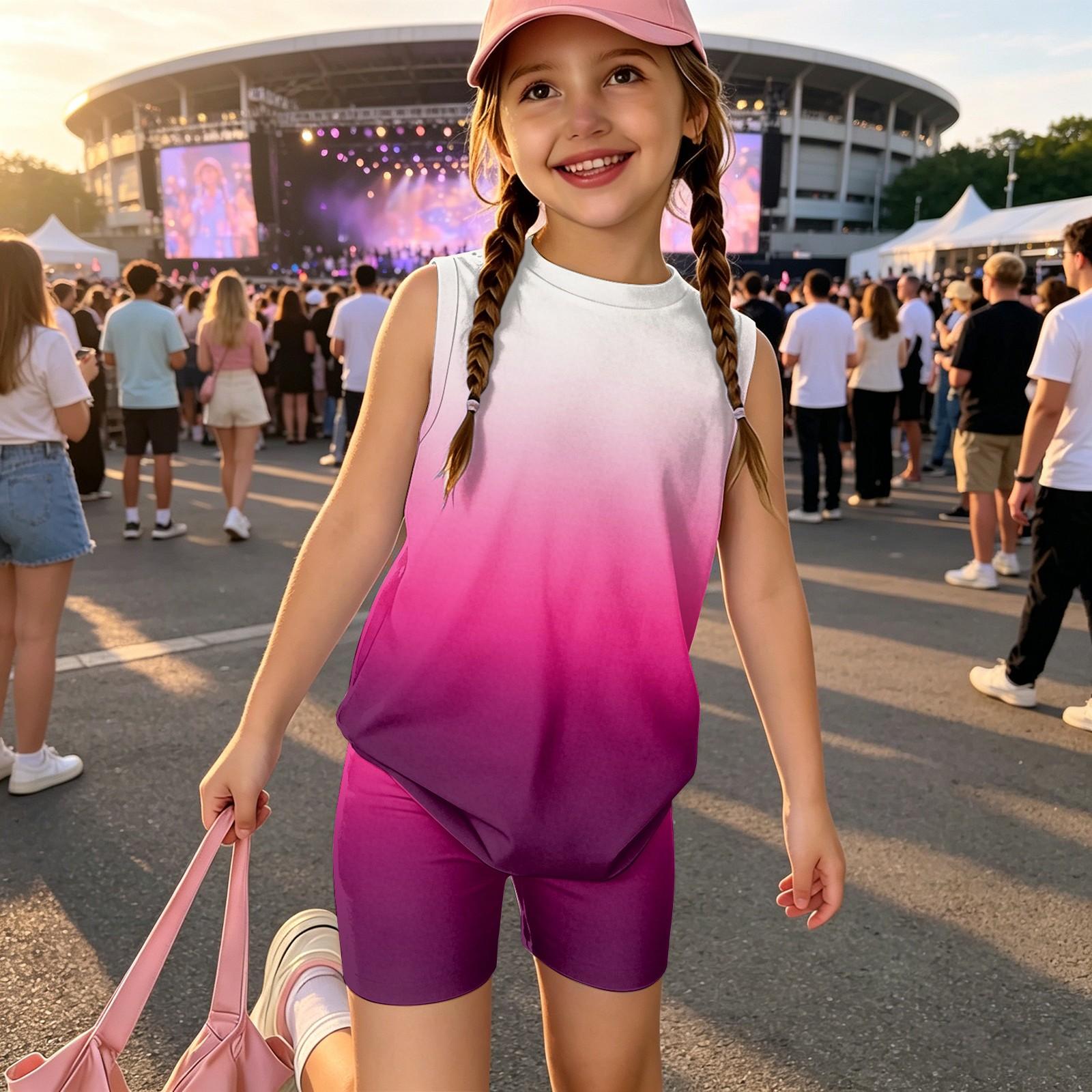 Ärmelloses Tanktop und Shorts Set für Kinder, Farbverlauf-Print, Lässiges Sommer-Outfit, Leichtes atmungsaktives Gewebe, Geeignet für den täglichen Gebrauch 130 pink