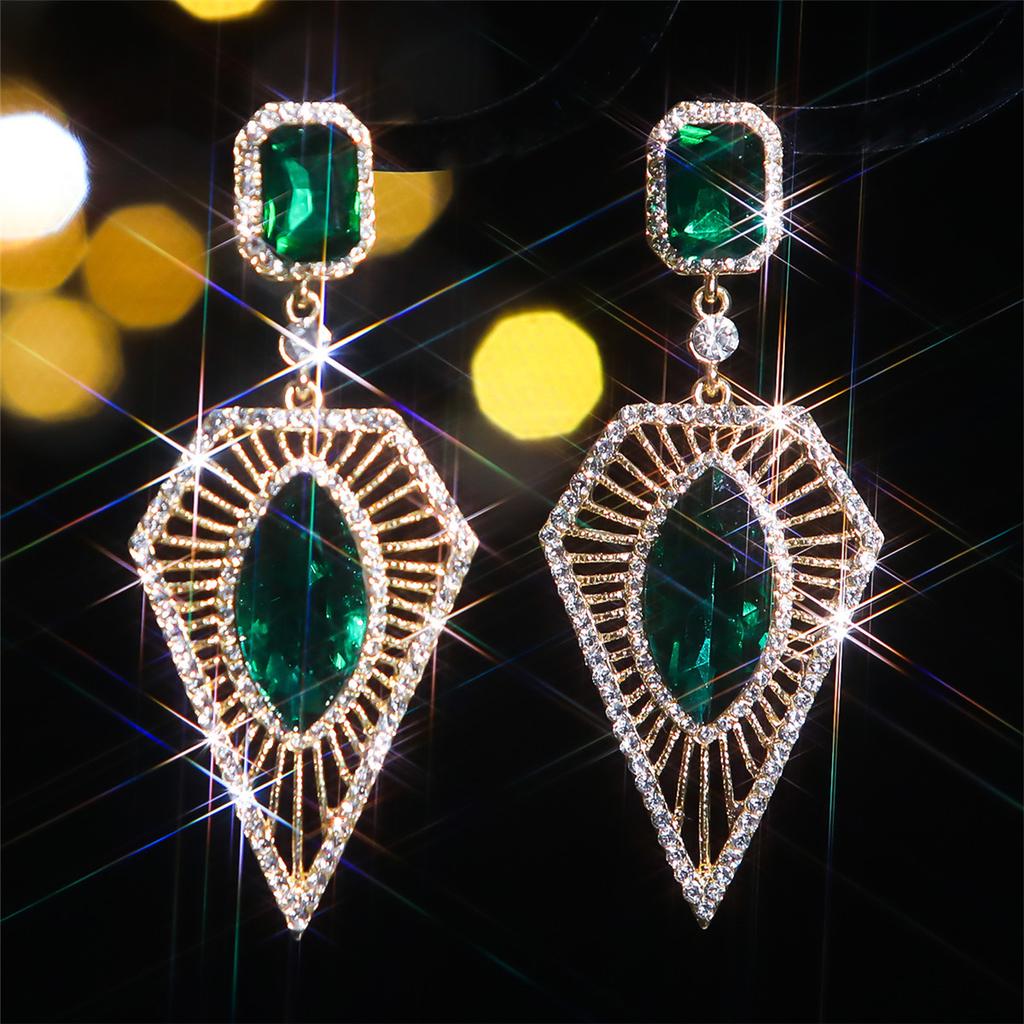 Temperament Coloured Glass Rhinestone Earrings Fashion Geometric Triangle Earrings Women's Ear Accessories