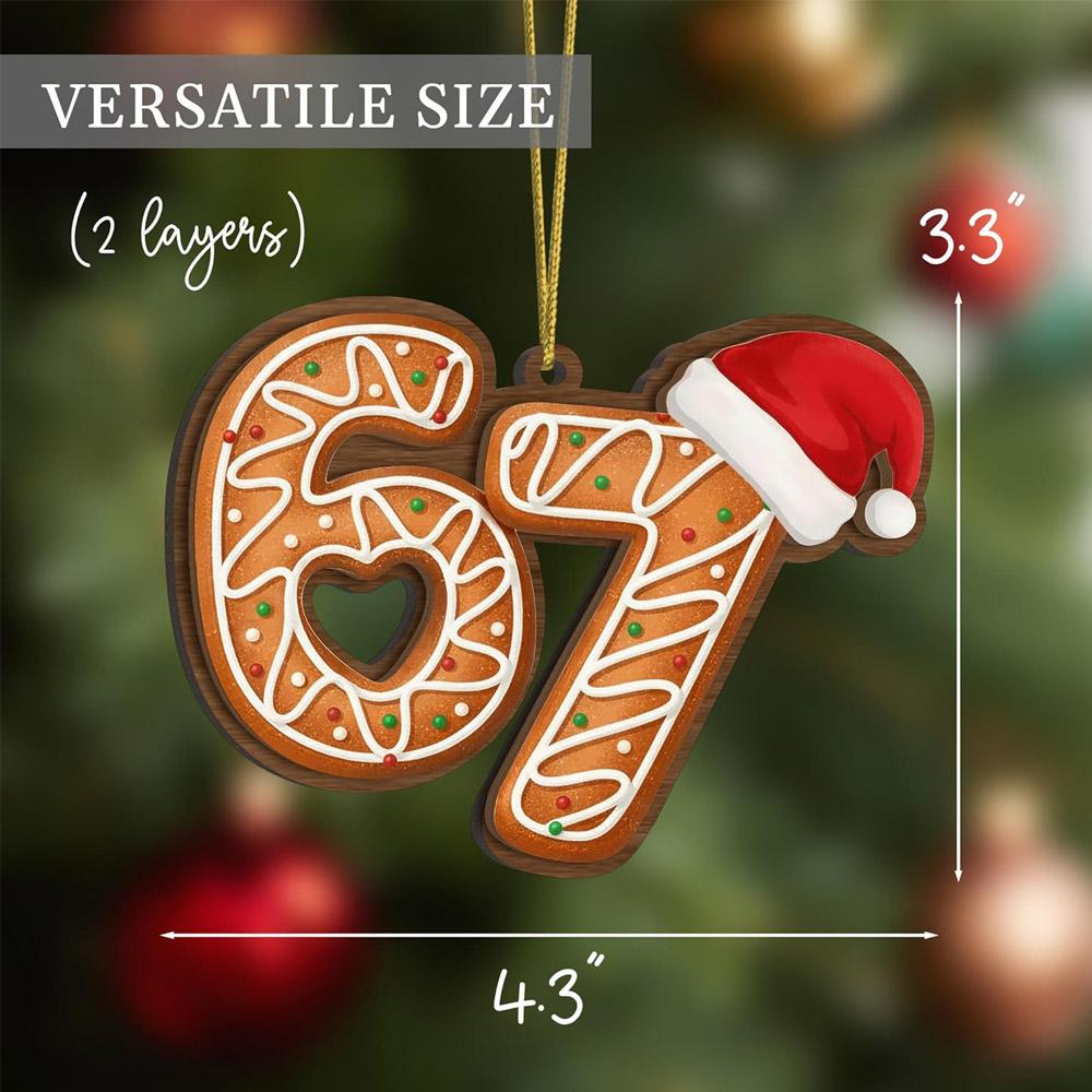Gingerbread - Style Christmas Ornament Number 67 with Santa Hat Festive Hanging Decoration for Christmas Tree Home & Holiday