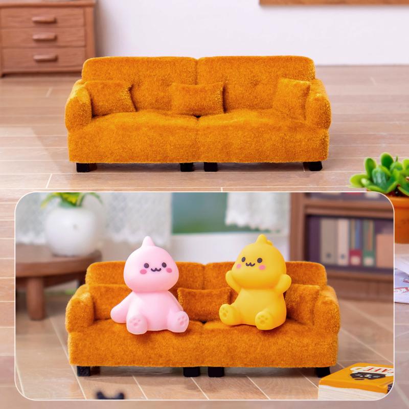 1Pcs 1:30 Scale Portable Brown Flocked Miniature Sofa Model For Doll House Decor Mini Living Room Furniture Pretend Play High Quality Toys