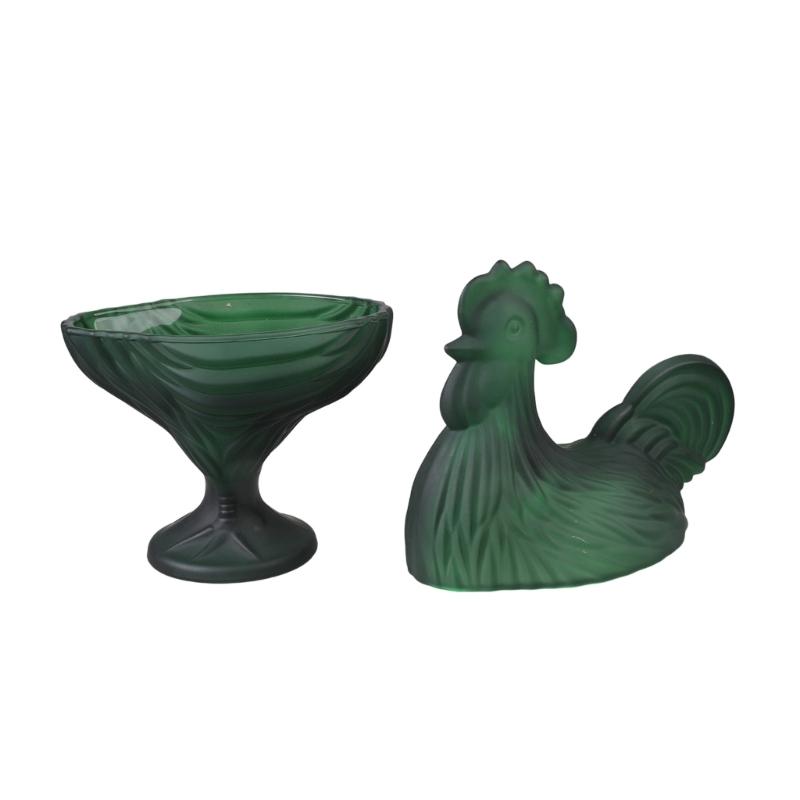 Glass Rooster Sculpture Candy Jar Dish With Lid Multifunctional Covered Bowl Dessert Plate Easter Farmhouse Decors Gift