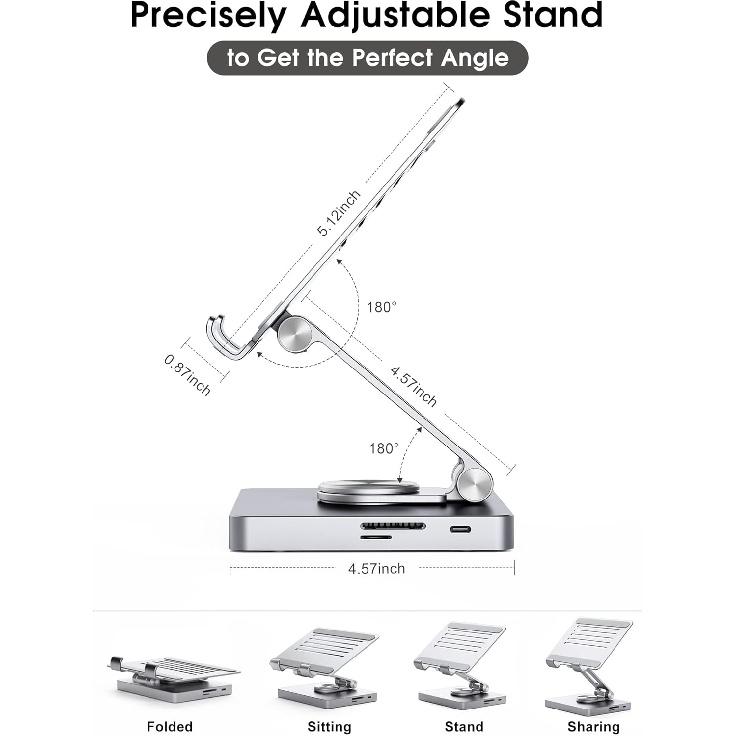 BYEASY iPad Stand, Laptop Docking Station, 8 in 1 iPad USB C Hub, Type-C Tablet Stand with HDMI, 3.5mm Jack, LAN, 100W PD Charging, 2*USB 3.0, SD/TF