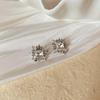 Luxury Female Crystal White Zircon Square Clip Earrings for Women Silver Color Ear Cuff Non-Piercing Earrings Jewelry Wedding