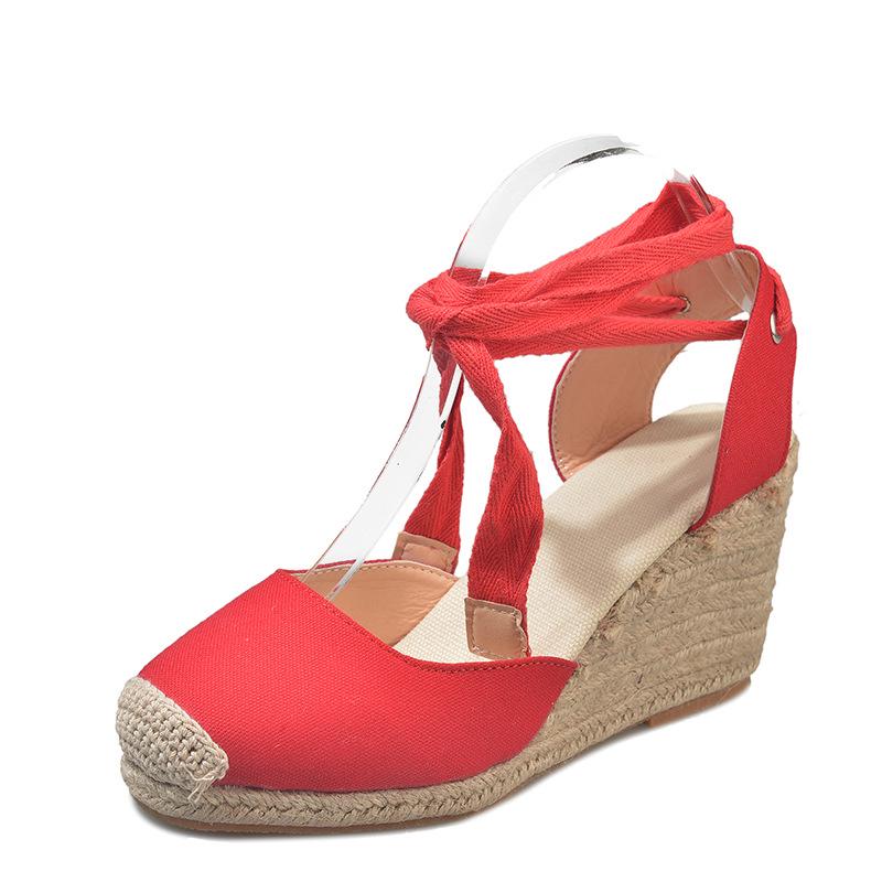 2022 Summer Plus Size Wedge French Ankle Strap Women s Sandals - Solid Color 38