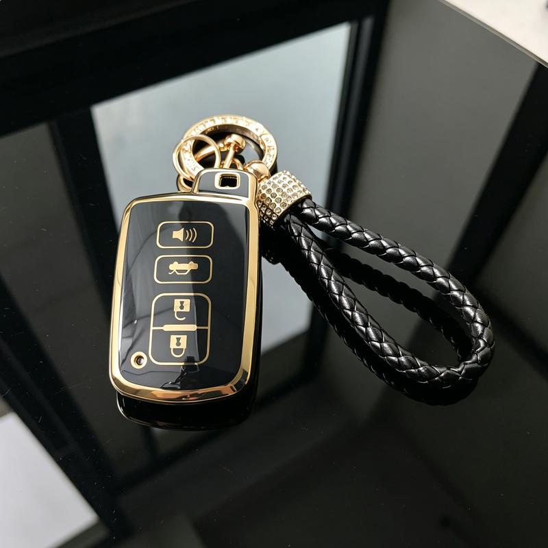 Gold Edged Tpu Fit For Toyota Camry Corolla Rav4 Highlander Avalon 4 Button Smart Auto Key Fob Cover Case Mount Key Ring Auto Accessories