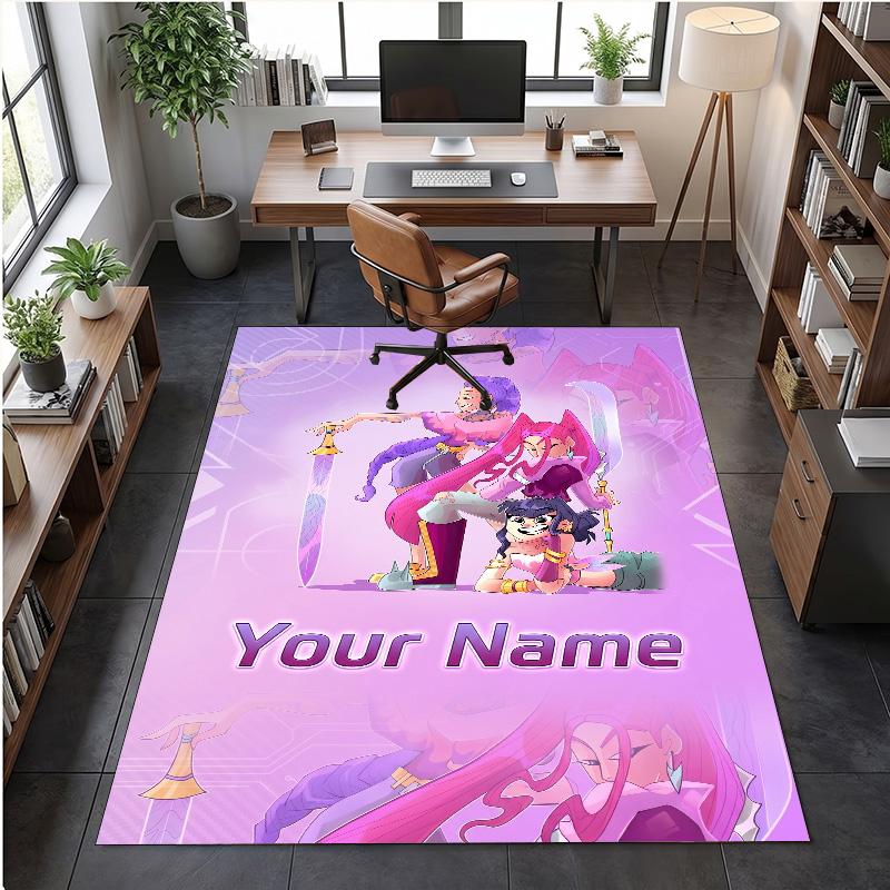 Crystal Velvet Rug Kpop Demon Hunters Print Custom Name Text Floor Mat Home Decor