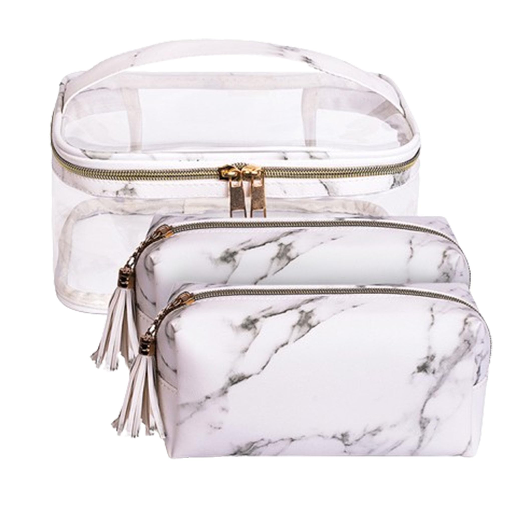 

FOIROKASA Waterproof Makeup Pouch Large Vertical Makeup Pouch for Cosmetic Makeup Business PVC PU White 3-Piece Set, Compact, Capacity, Travel, белый