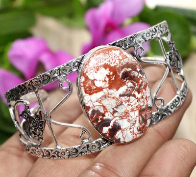 Huge Money Agate 925 Silver Plated Bangle 6.5" Best Gift For Women Trendy B5u04