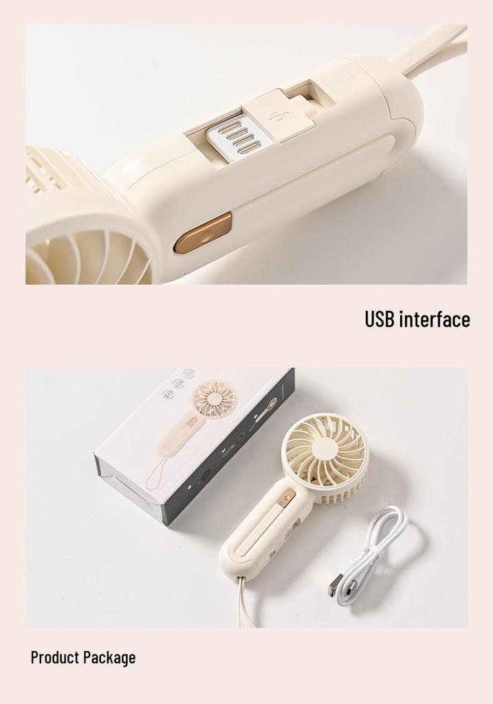 Rechargeable Mini Handheld Fan with USB and Lanyard - Portable for Dormitory or Outdoor Use